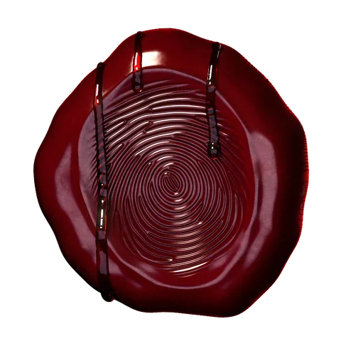 Vera Hayle’s seal: a red wax seal pressed with a thumbprint